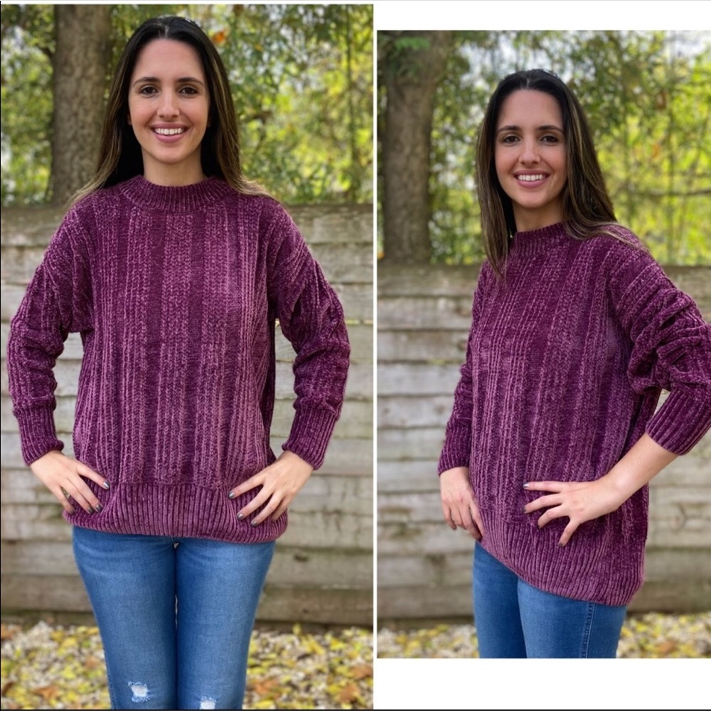 High-Quality Plum Oversized Chenille Sweater